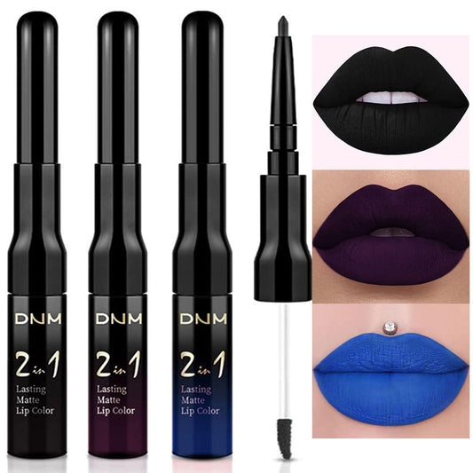 IATMOMOD 3Pcs 2-in-1 lip liner and lipstick set for versatile color in one kit.