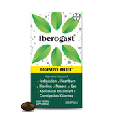 Iberogast softgels bottle front promotes gentle digestive relief for occasional upset.