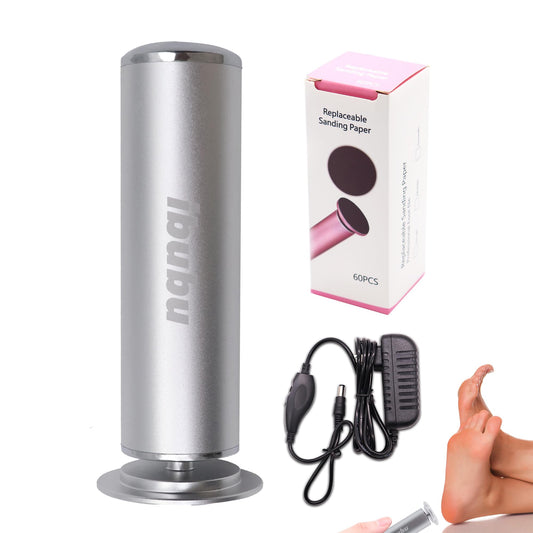 ibubu electric feet callus remover package with accessories for at-home pedicures.