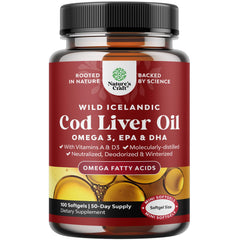 Icelandic wild-caught cod liver oil softgels bottle with 1000mg serving