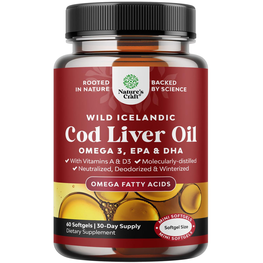Front view of Icelandic wild-caught cod liver oil softgels bottle