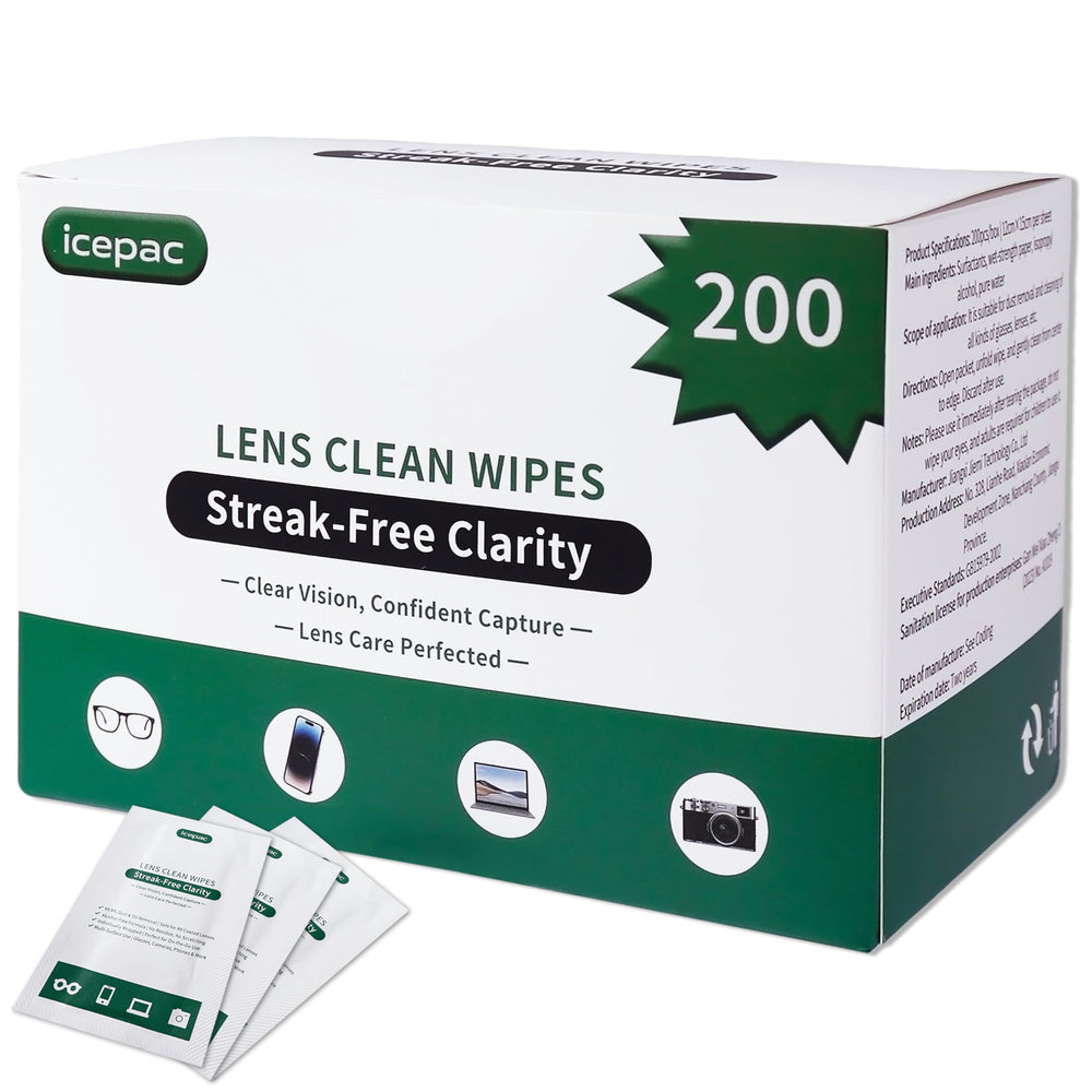 Icepac Lens Wipes 200-pack box