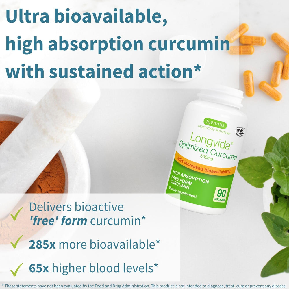Packaging label for Igennus Longvida Curcumin 500mg