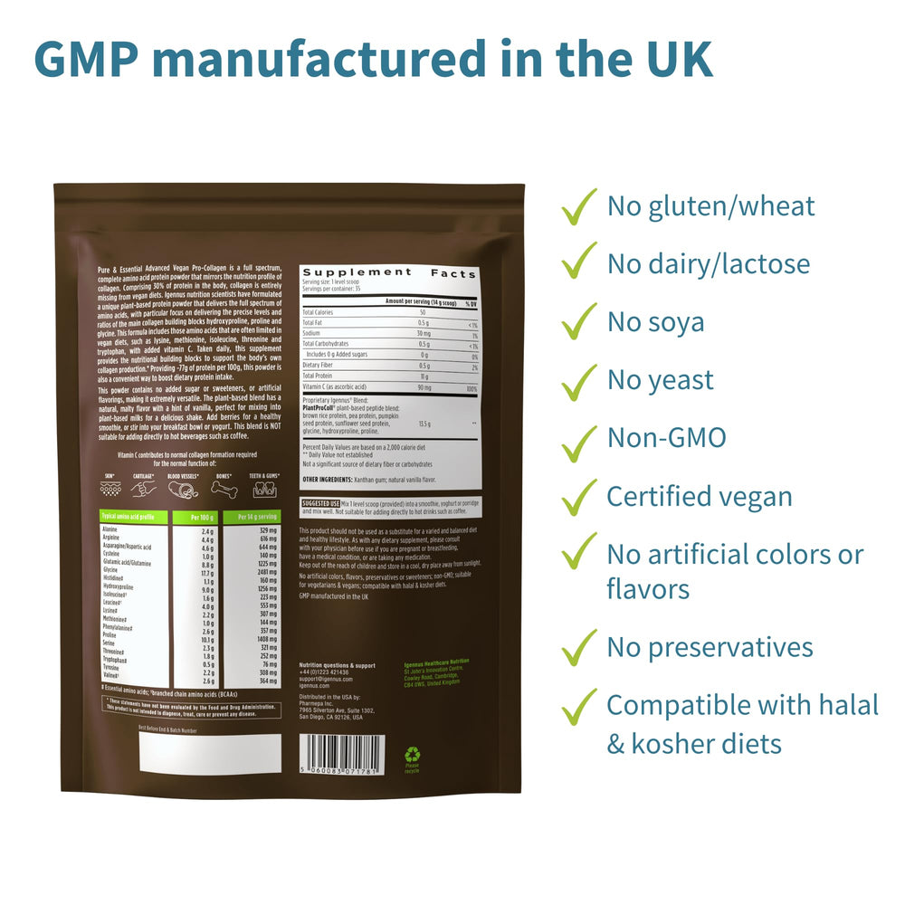 Nutritional label highlight: 11g protein and 1g BCAAs per serving