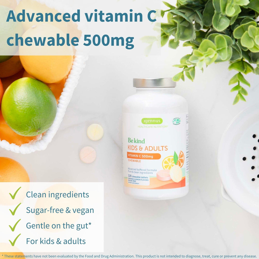 Close-up of Igennus Vitamin C chewable tablet 500mg
