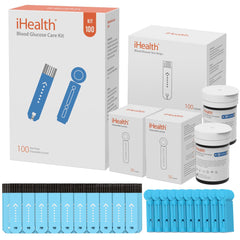iHealth blood glucose test strips in a 100-count pack for precise daily monitoring.