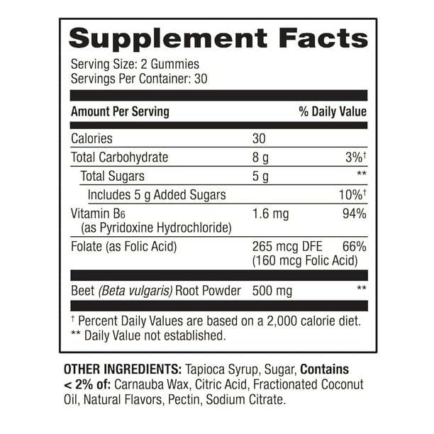 Close-up of IKJ Beetroot Gummies Cherry flavor label