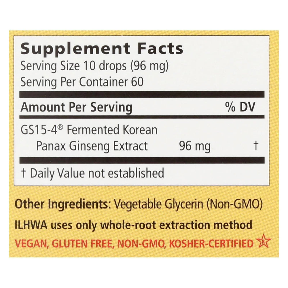 Close-up of IL HWA Ginseng Enzyme Fermented ELX Liquid label showing 30.9 g