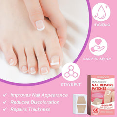 ILIORGOGO bottle beside patches for easy bedtime nail care routine