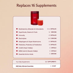 Non-GMO, vegan and allergen-free claims on IM8 Daily Ultimate Essentials label.