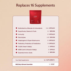 Nutrition facts panel of IM8 Daily Ultimate Essentials highlighted for transparency.