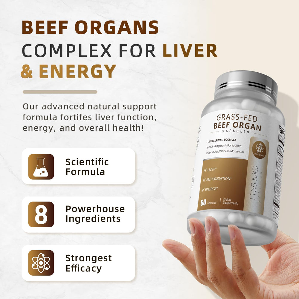 Grass-fed beef liver capsules close-up