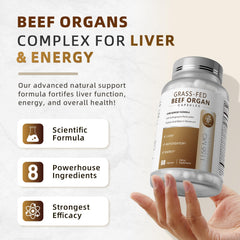 Grass-fed beef liver capsules close-up