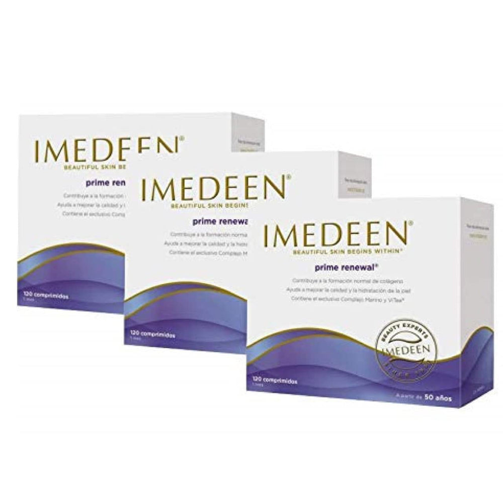 Packaging and bottle of Imedeen Prime Renewal on white background