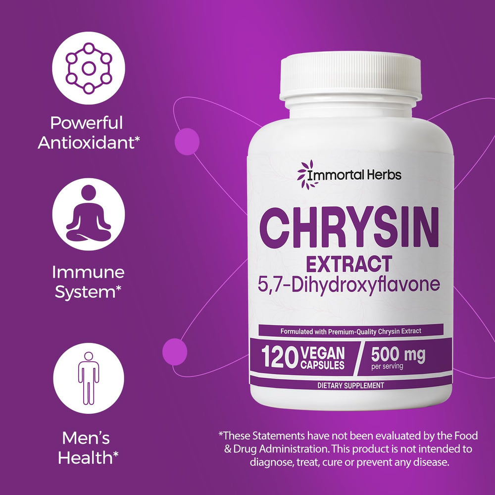 Immortal Herbs Chrysin bottle label with product details
