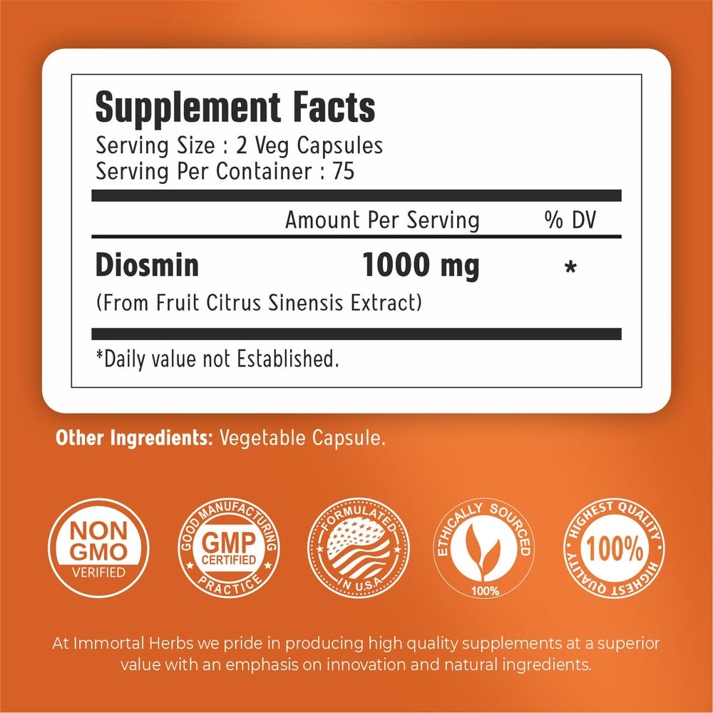 Diosmin 1000mg capsules close-up with serving size