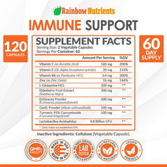 Close-up of Vitamin C, Zinc, Elderberry and Probiotic ingredients