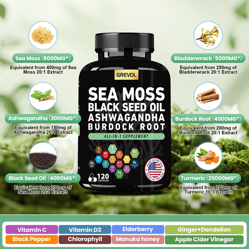 Immune support sea moss capsules with elderberry and vitamin C