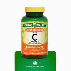 Close-up of 2000mg per serving Vitamin C capsules