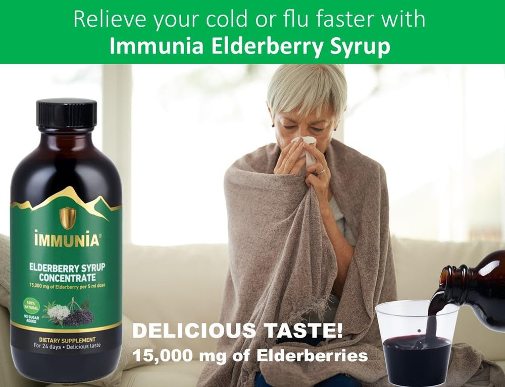 120 ml Immunia Elderberry Syrup bottle and packaging
