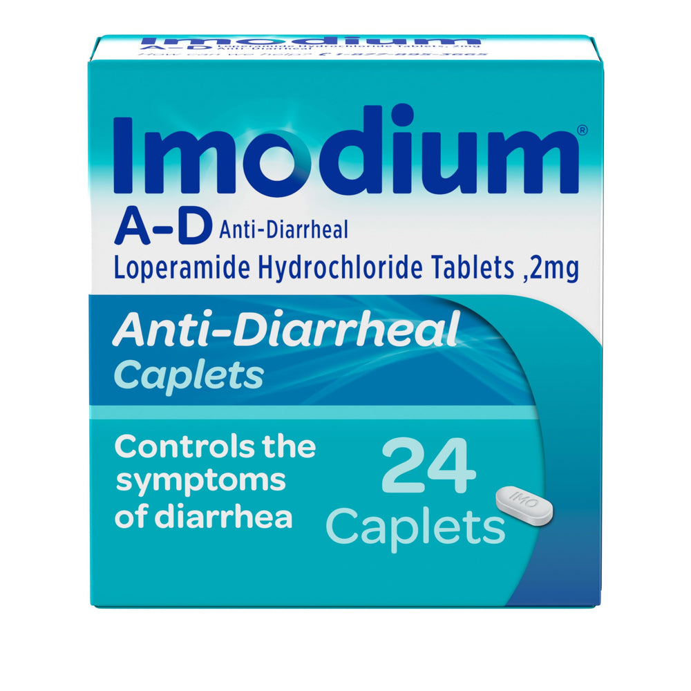 Imodium A-D Caplets blister pack for travel-ready diarrhea relief on the go