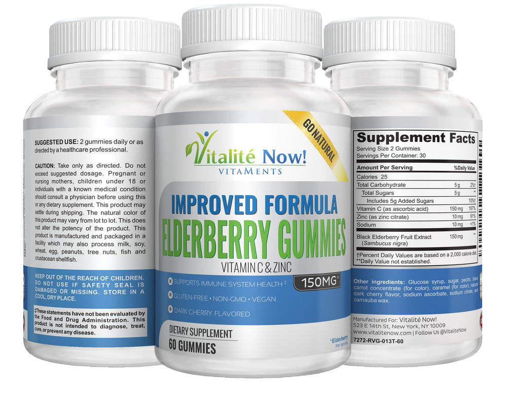 Ingredients: elderberry, vitamin C, zinc with vegan-friendly gummies