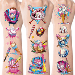 INCOK baseball ice cream drip tattoos with eight designs for party favors