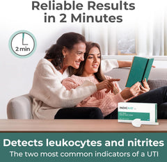 Close-up of leukocytes and nitrites indicators on INDICAID UTI strip