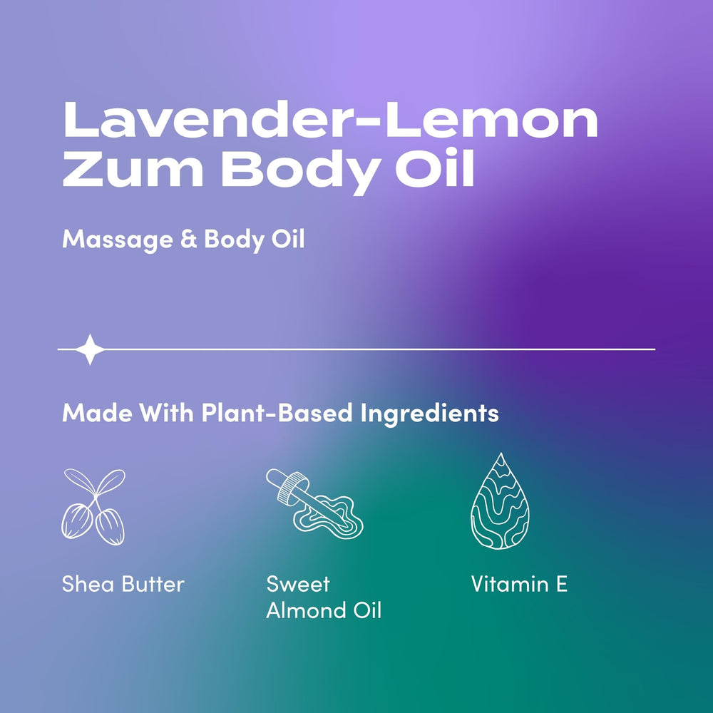 Close-up of the Lavender-Lemon Body Oil bottle label