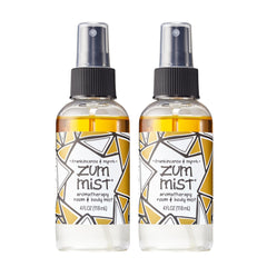 Front view of Indigo Wild Zum Mist Room & Body Spray bottle (Frankincense & Myrrh, 4 oz, 2 pack)
