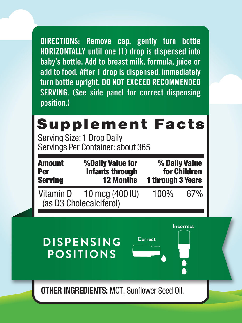 Infant vitamin D3 drops 400 IU suitable for children up to 3 years