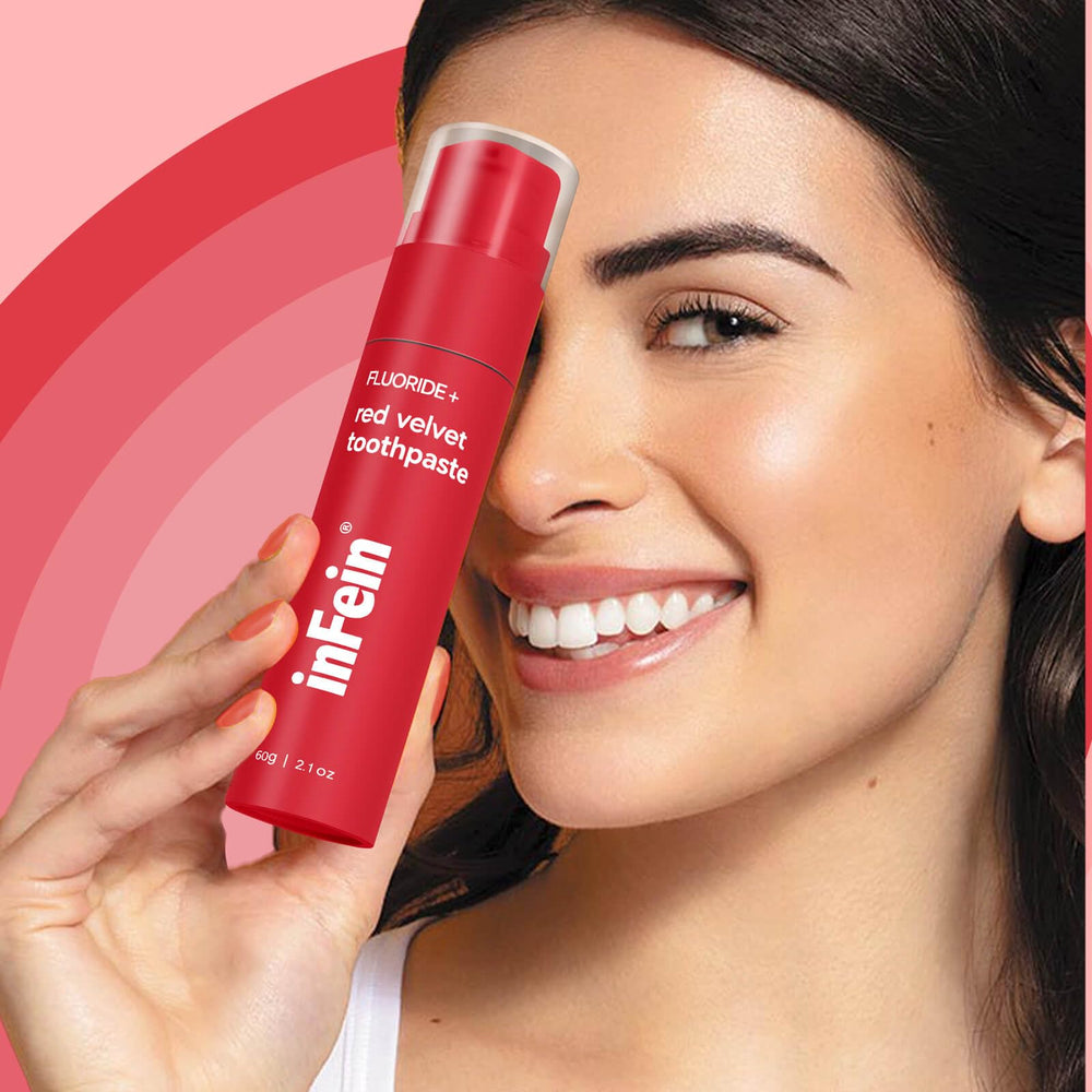 Close-up of toothpaste texture with red velvet color