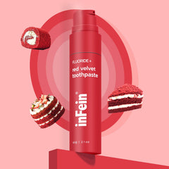 InFein Red Velvet Fluoride Toothpaste displayed on a clean surface