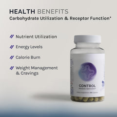 Product shot highlighting InfiniWell Control's precision-driven support ingredients.