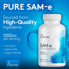 Label noting GMP-compliant and FDA-registered facility for Infusions SAM-e production