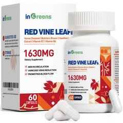 inGreens Red Vine Leaf Extract 1630mg with Horse Chestnut and Butchers Broom bottle