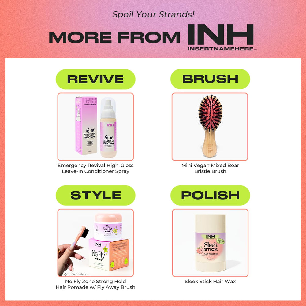 INH Hair Mascara close-up demonstrates lightweight, non-greasy finish for fine hair