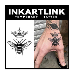 INKARTLINK Crown and Bee tattoo design close-up for stylish temporary body art.