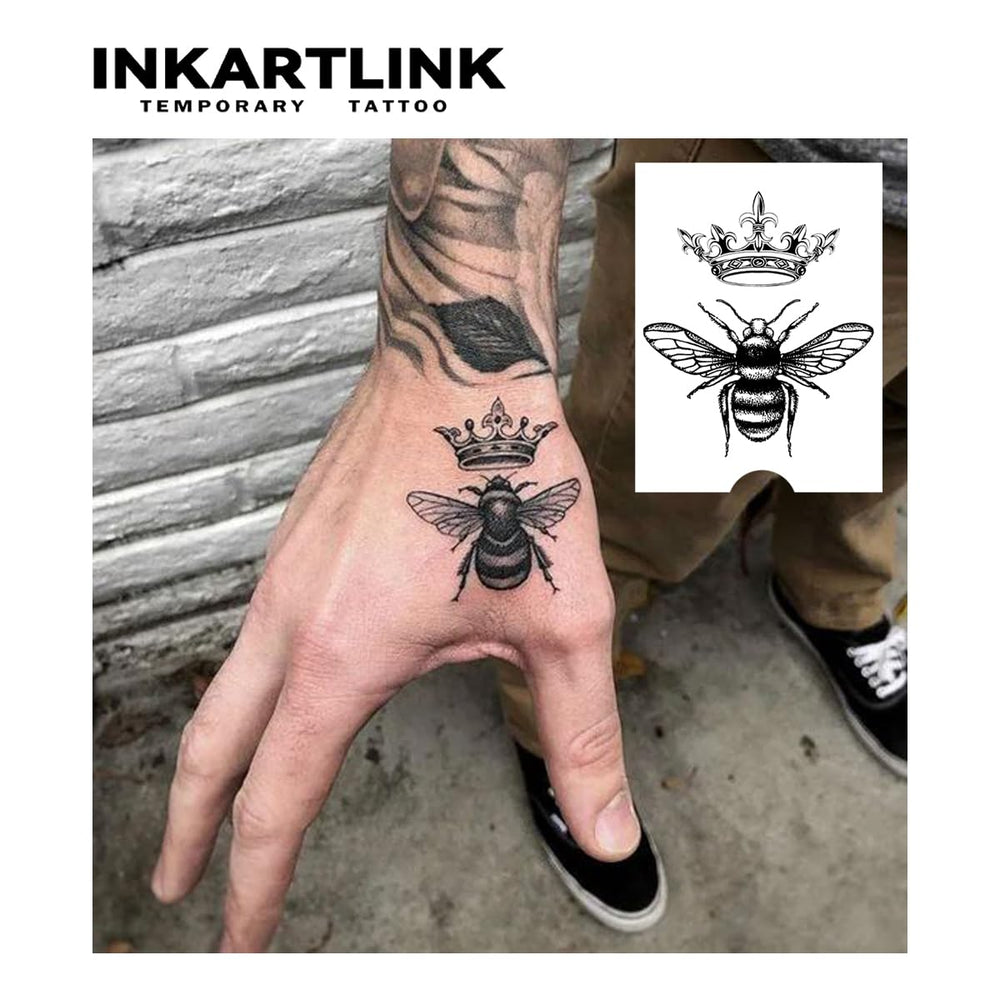 INKARTLINK Crown and Bee sheet detail showing realistic tattoo look.