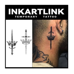 INKARTLINK Crowned Swords design on skin showing a realistic tattoo look and lasting quality.