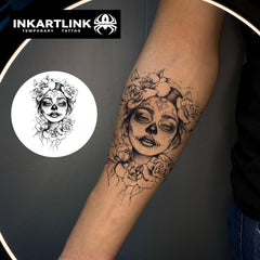 INKARTLINK Day of the Dead pattern tattoo featuring intricate motifs for celebrations.