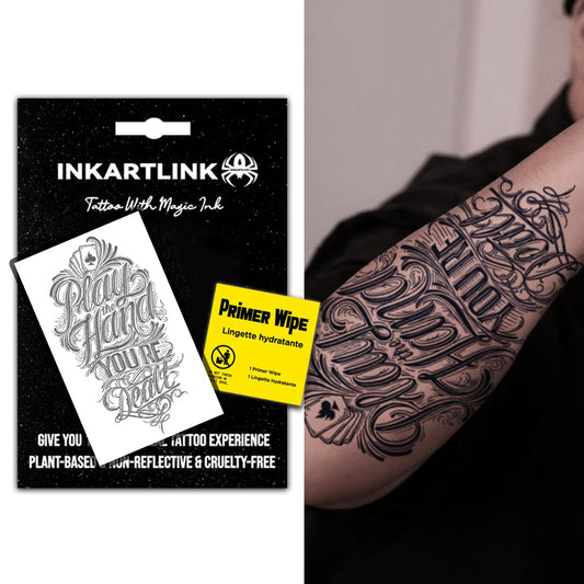 INKARTLINK packaging with primer wipe for gifting and easy use.