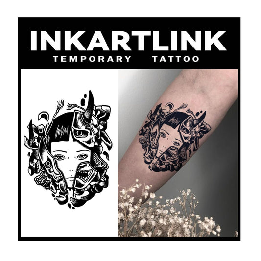 INKARTLINK Devil Split design tattoo, large sheets, realistic look.