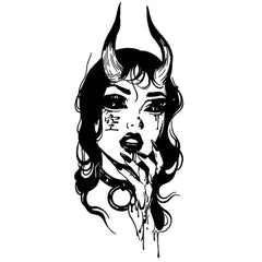 INKARTLINK Tattoo Demoness sheet highlights easy application in 30 seconds.