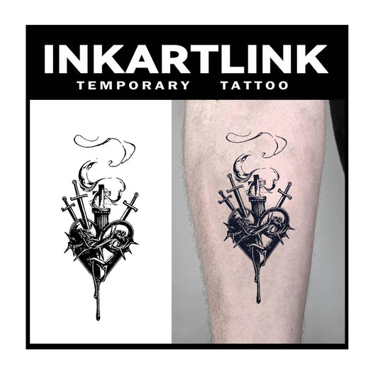 INKARTLINK Tattoo Tech Hurt Heart Design, realistic semi-permanent look for days of wear.
