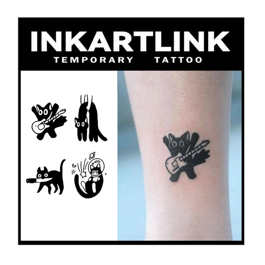 INKARTLINK Little Black Cat tattoo design, water-resistant and long-lasting.