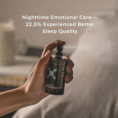 INNA ORGANIC Sleep Spray on pillowcase provides calming aromatherapy for sleep.