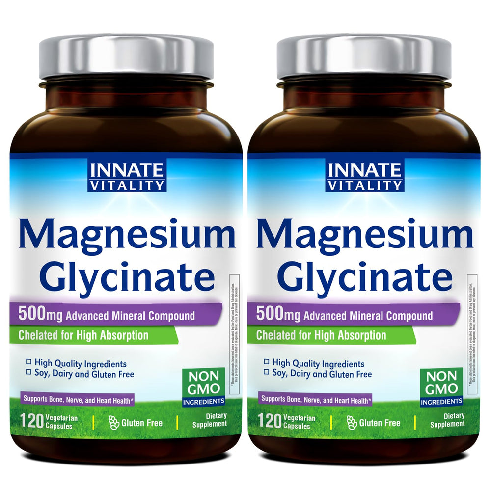 Innate Vitality Magnesium Glycinate 500mg bottle with 240 vegan capsules