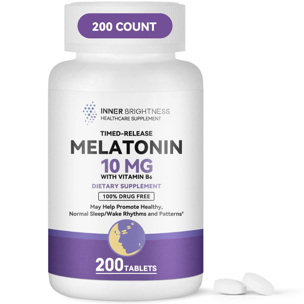 Bottle of Inner Brightness Melatonin 10mg tablets - front view