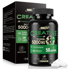INNIOXV Creatine Monohydrate bottle with capsules on white background